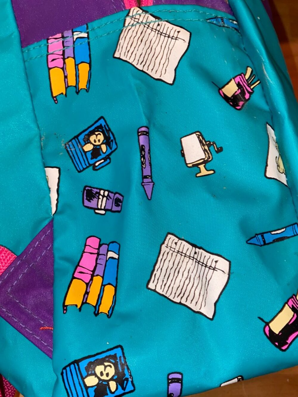 Vintage 90s Peanuts Snoopy Joe Cool colorful vinyl backpack book bag - Picture 3 of 6